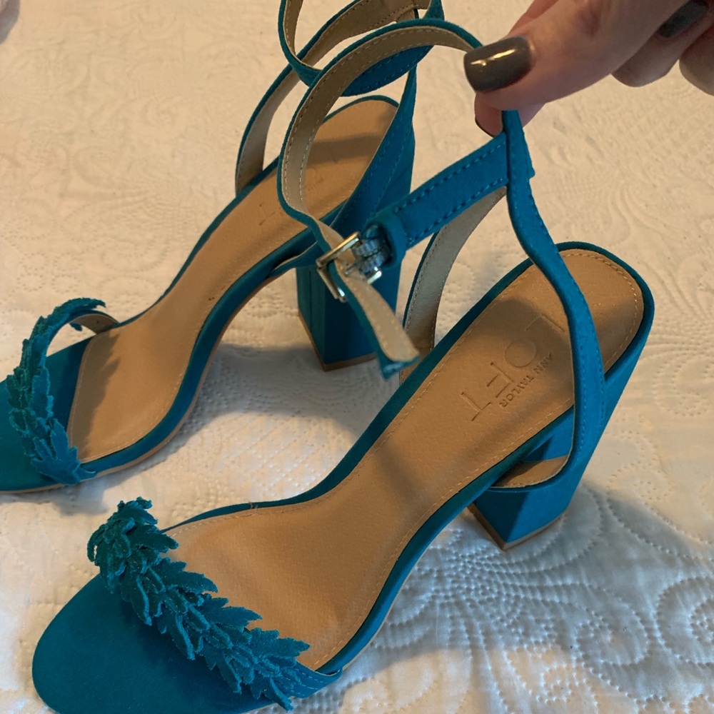 LOFT Teal Blue Suede Block Heel Sandals